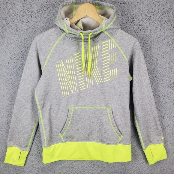 Nike Sweater Womens Gray Green Cowl Neck DRI FIT Pullover Hoodie Sweatshirt MED - Picture 1 of 10
